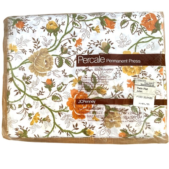 jcpenney Bedding Vtg Jc Penny Juliet Twin Flat Sheet Floral Orange